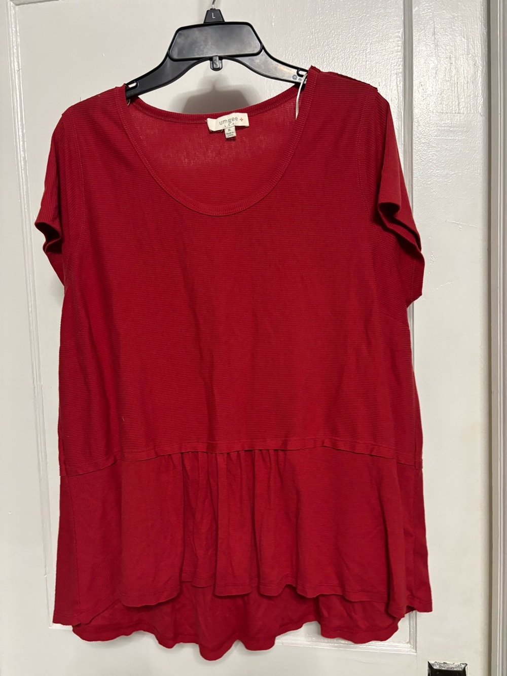 Umgee Red Short Sleeve Peplum Tunic